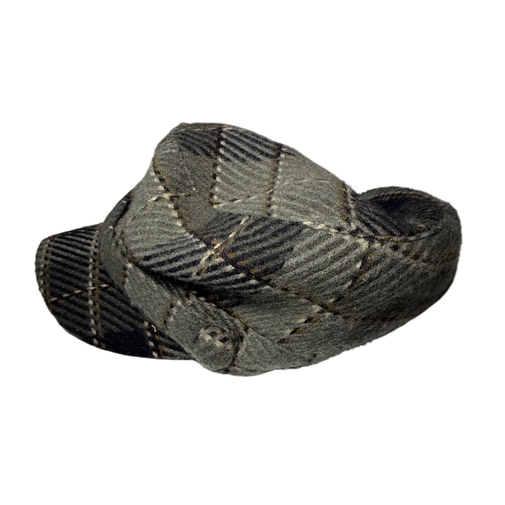 Relativity Cadet Newsboy Cap Plaid Wool Blend One Size Fits Most Button Detail - Picture 5 of 8
